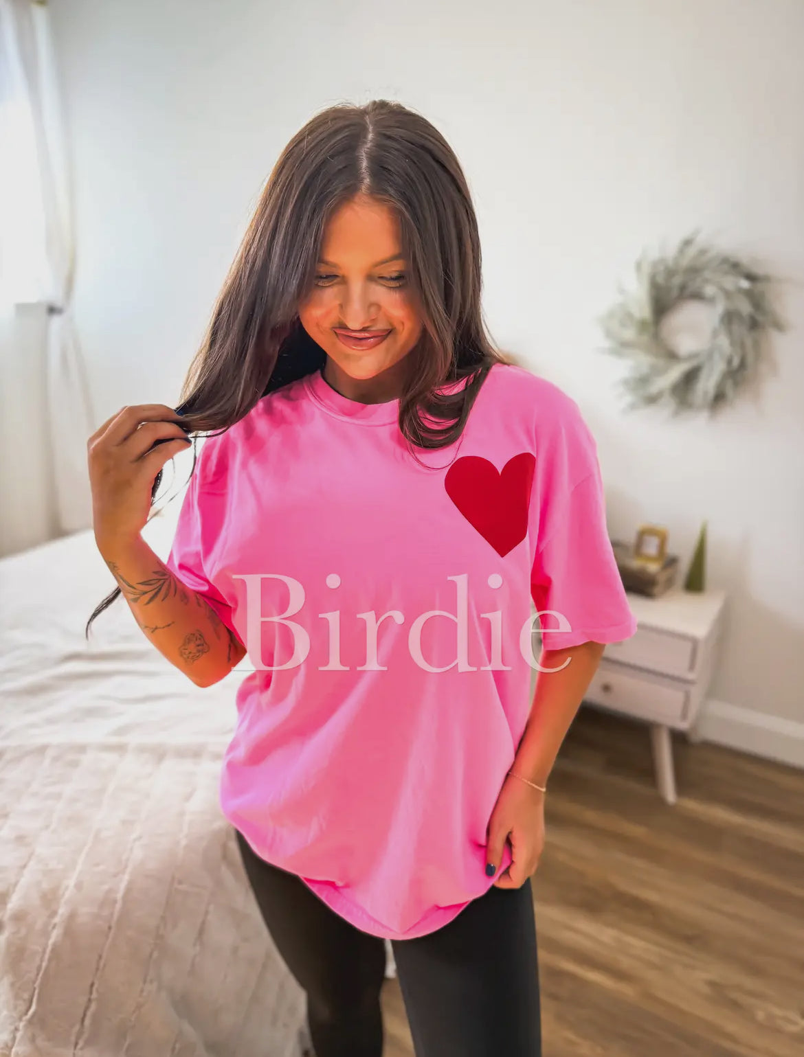 Pre Order Neon Pink Heart Puff Graphic Tee