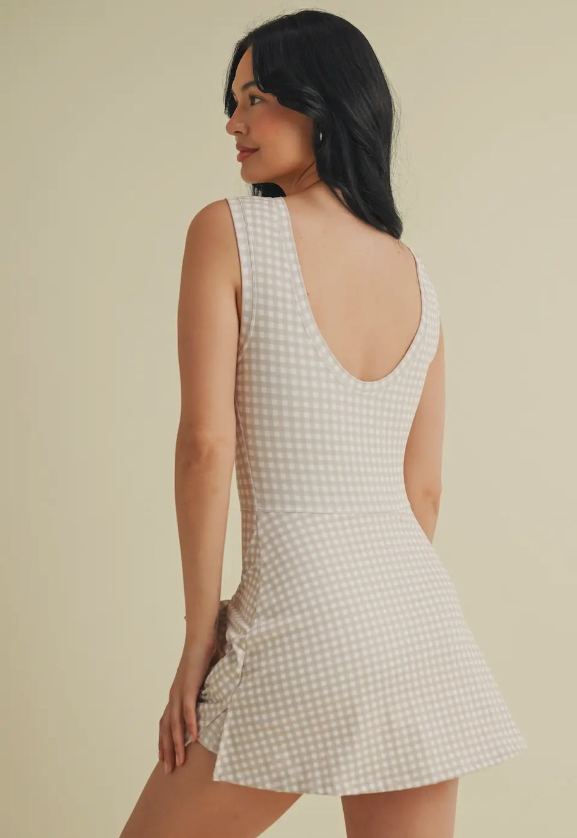 Gingham Beige Print Sleeveless Wrap Tie Front Dress by Kimberly C Love Stitches Boutique Gingham Beige Print Sleeveless Wrap Tie Front Dress by Kimberly C Love Stitches Boutique