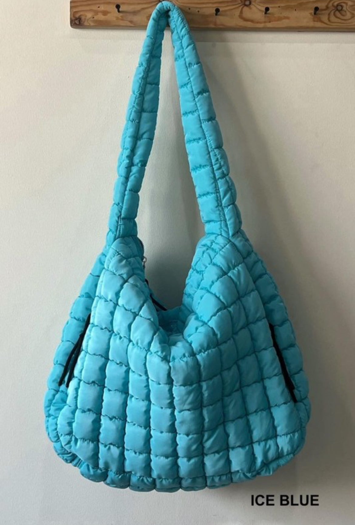 Ice Blue Oversized Quilted Carryall Tote Bag by Zenana