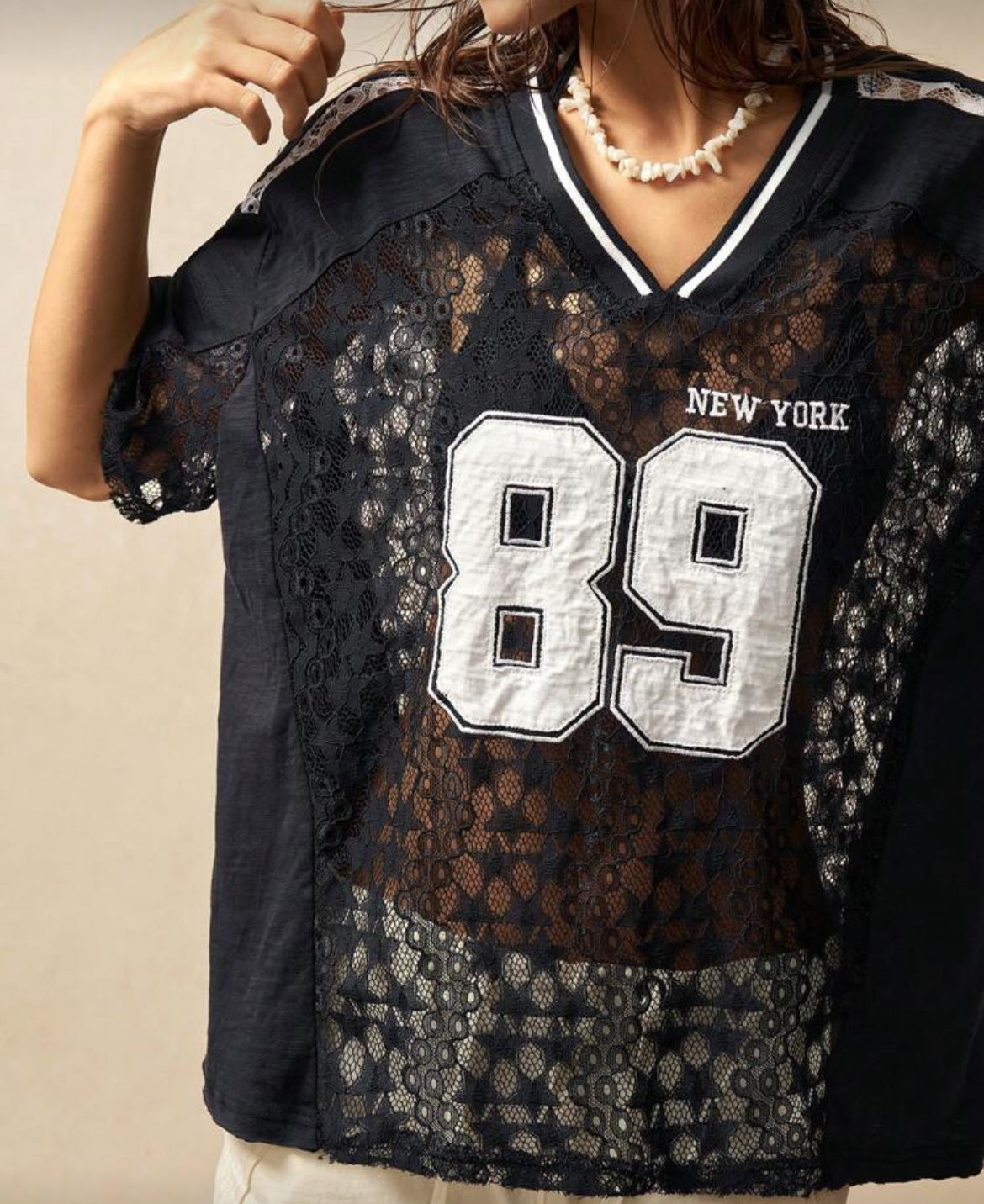 Star Lace Mesh Black Jersey Number 89 New York
