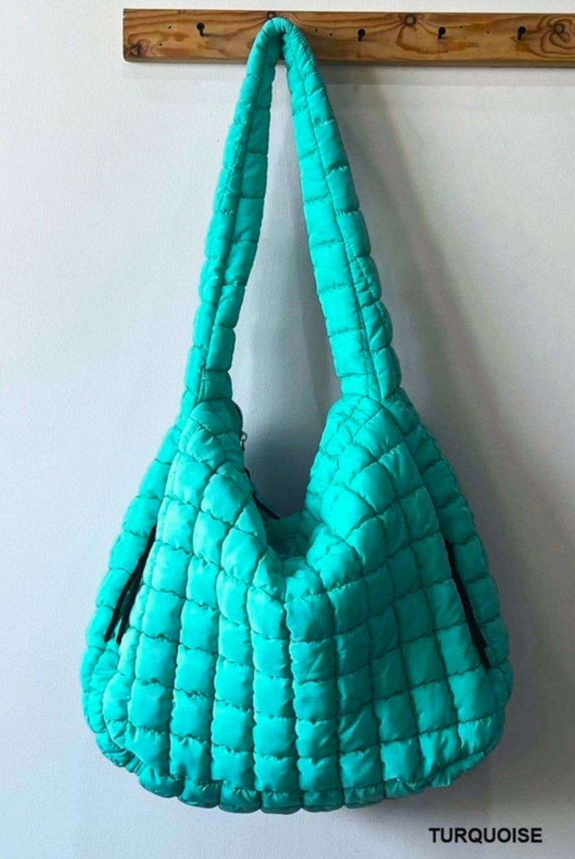 Turquoise Oversized Quilted Carryall Tote Bag by Zenana