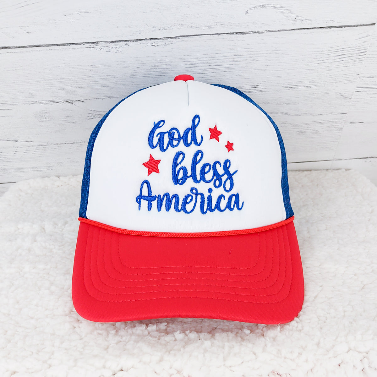 God Bless America Embroidered Trucker Hat -Trendy Tee Co.