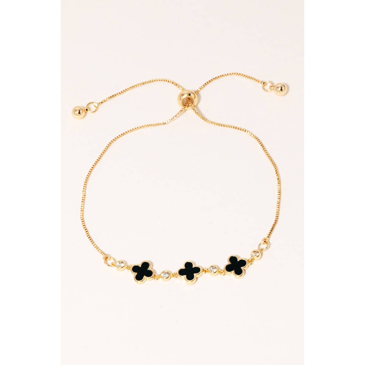 Gold Dipped Cz And Pearl Clover Charms Chain Bracelet- Anarchy Street