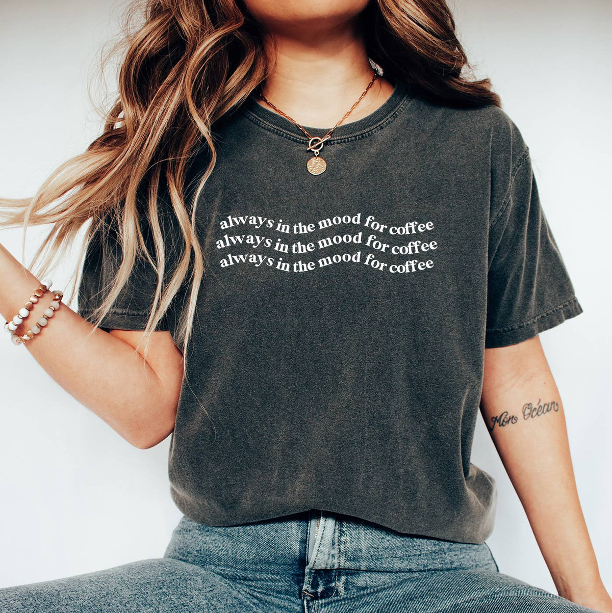 Always In the Mood for Coffee T-shirt | Graphic Tee -Painted Lavender