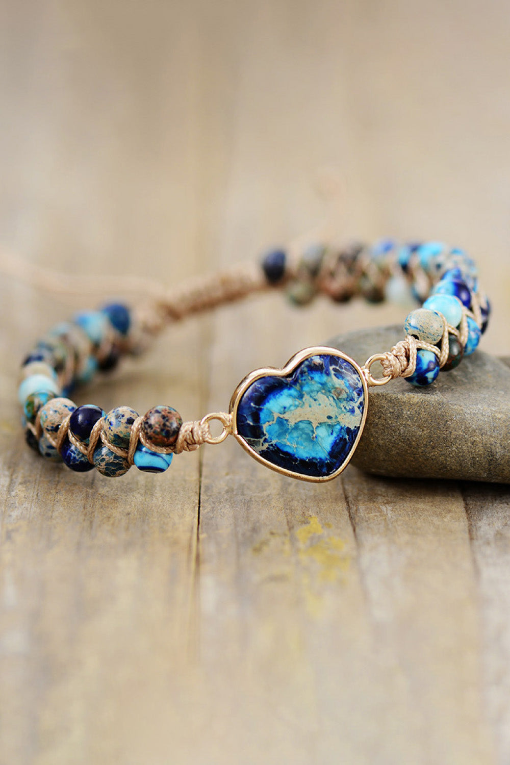 Handmade Heart Shape Natural Stone Bracelet (Dark Blue)