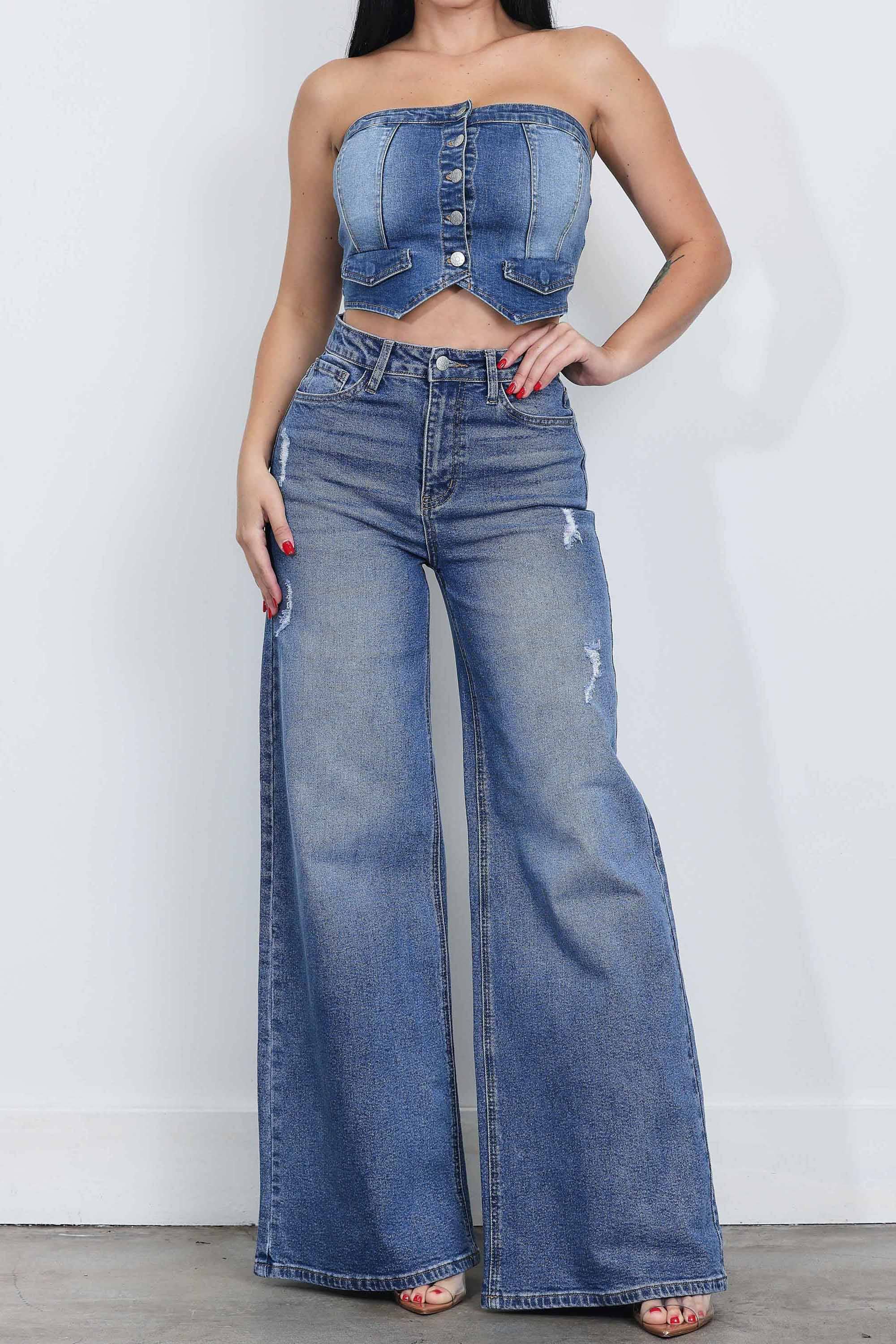High Rise Extra Wide Leg Jeans 13 / Medium Stone