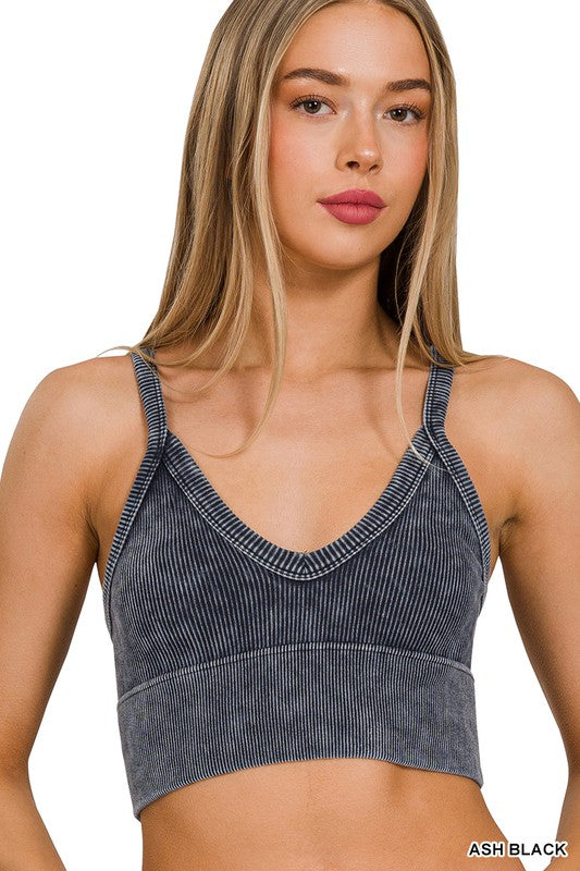 Washed Ribbed Seamless V-Neck Cropped Cami Zenana
