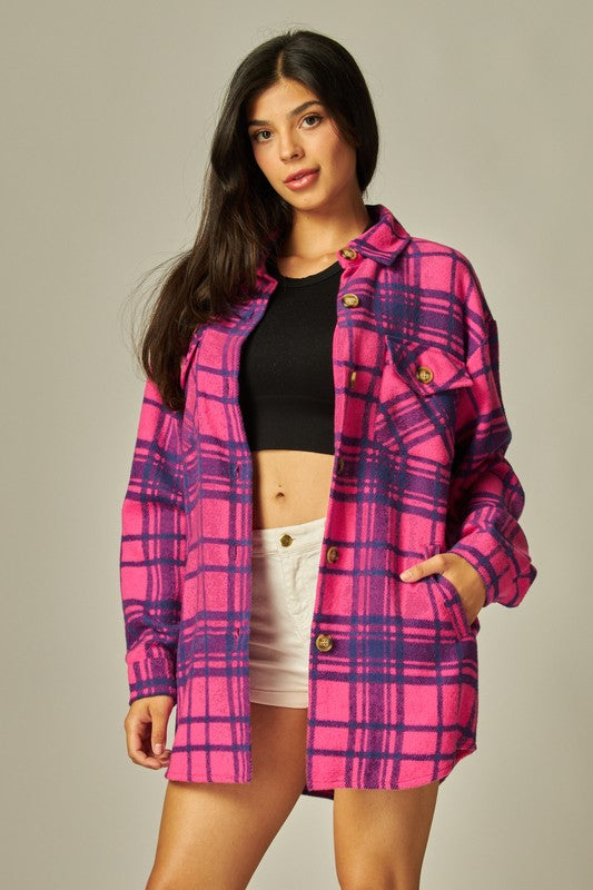 Flannel Plaid Oversized Button Down Jacket