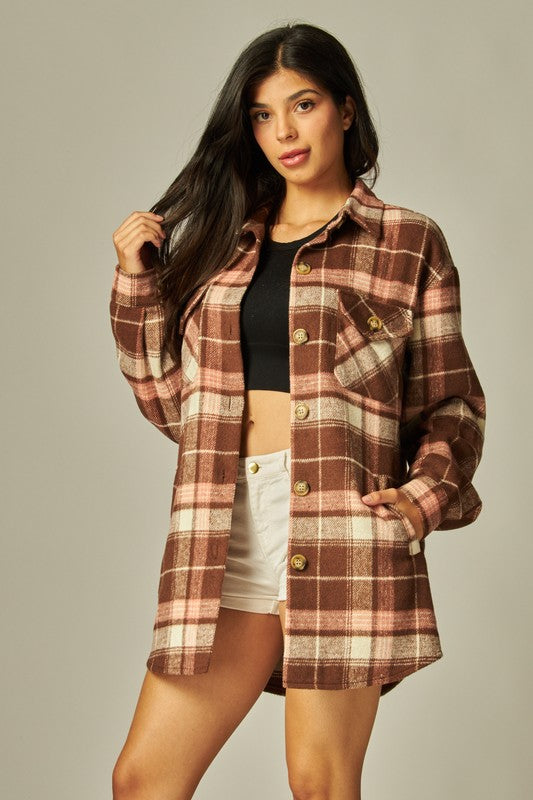 Flannel Plaid Oversized Button Down Jacket