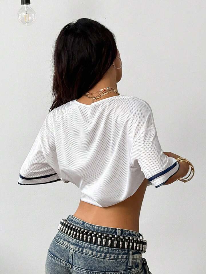Star 24 Genius Lace Trim Crop Top Mesh Jersey by Coolane – Love