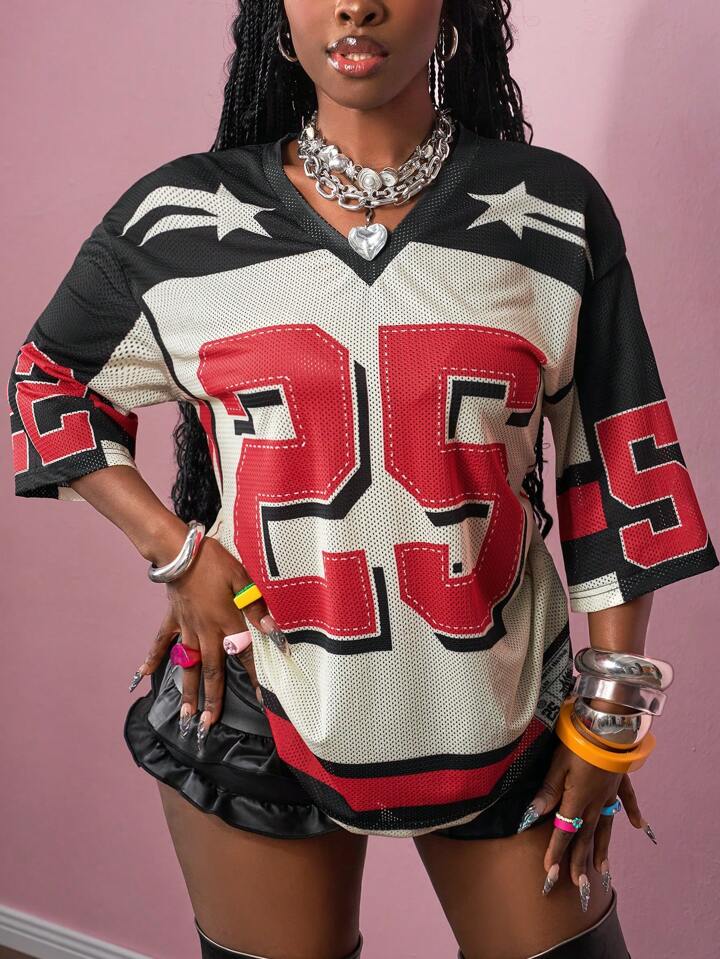 Red Number 25 Mesh Star Jersey