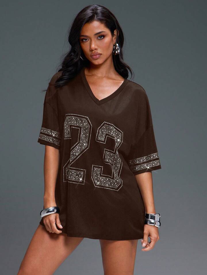 Chocolate Brown Rhinestone Numbered 23 Jersey