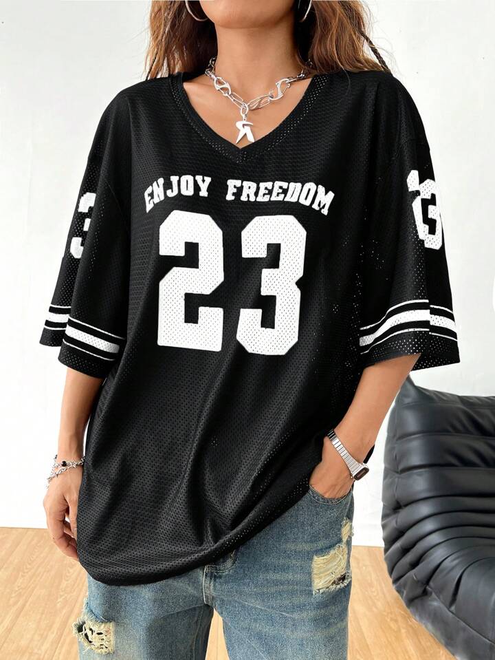 Black and White Enjoy Freedom Mesh Numbered 23 Jersey