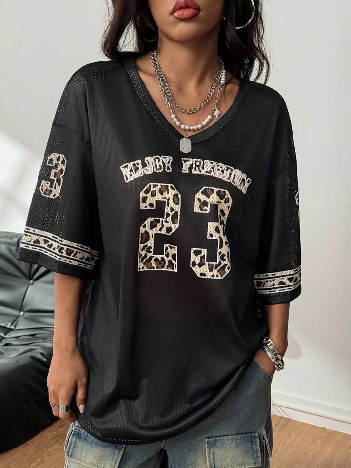 Black and Leopard Enjoy Freedom Mesh Numbered 23 Jersey