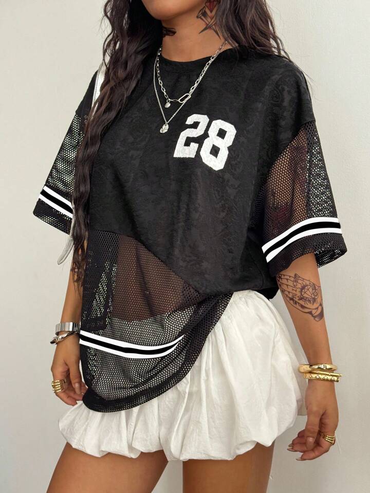 Contrast Floral Mesh Black Jersey Number 28