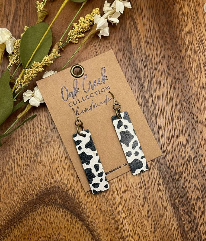 Leather Bar Earring Oak Creek (Cow Print)