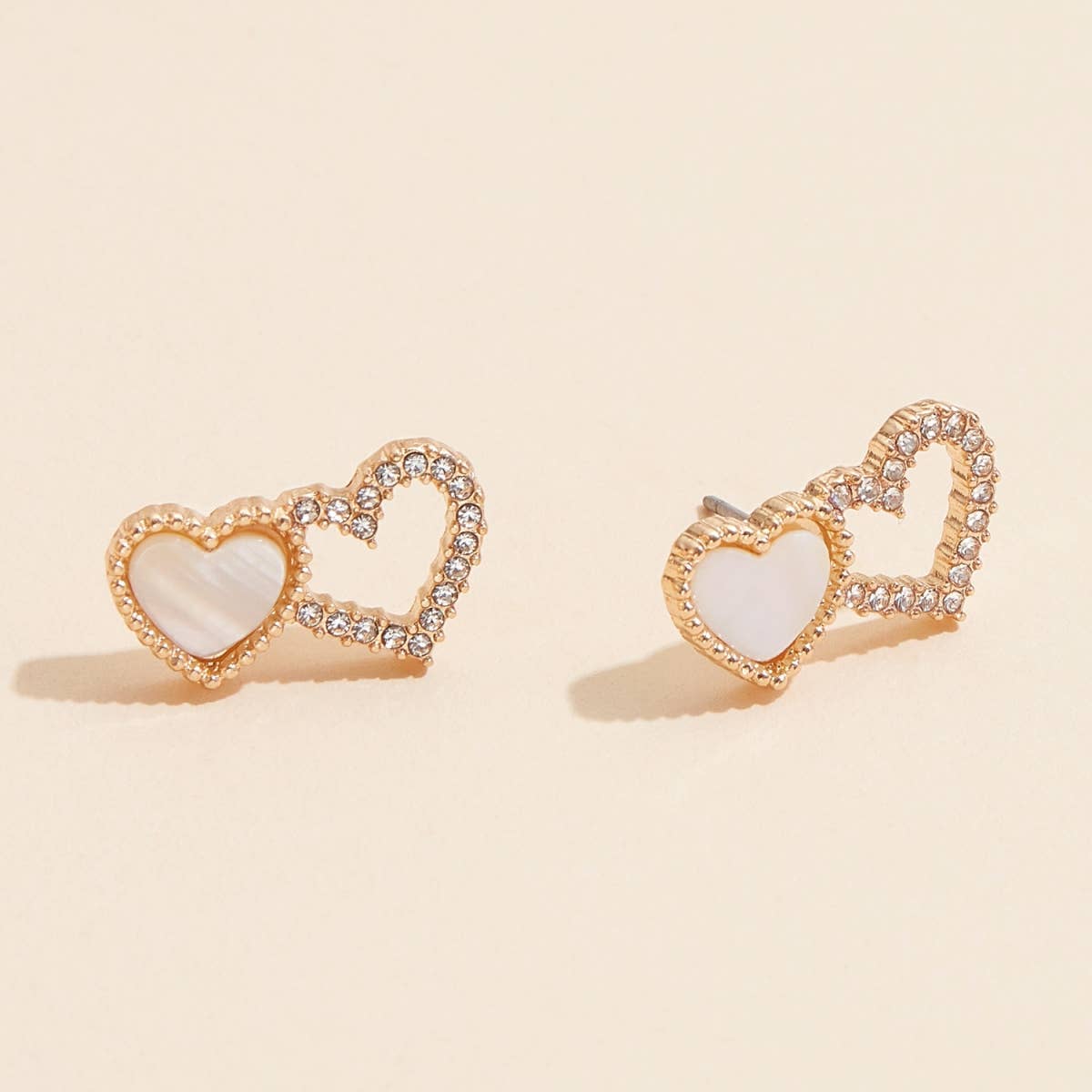 Linked Hearts Shell Stud Earrings