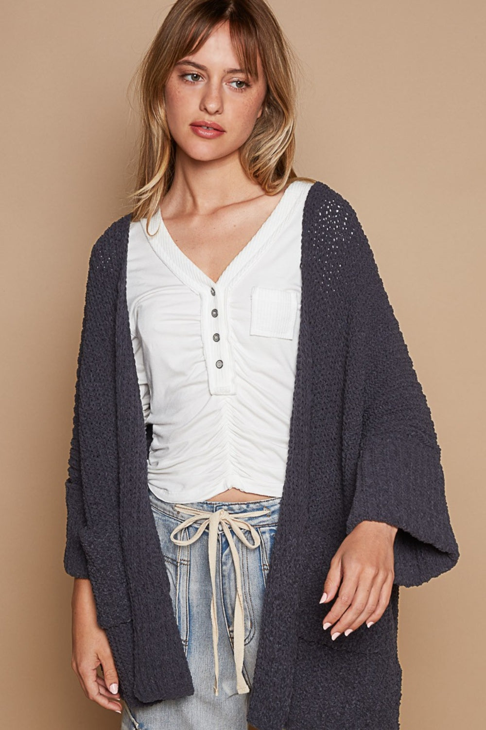 Open Front Sweater Cardigan with Pockets