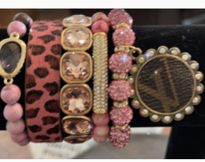 Pink Leopard Lv Upcycled Bracelet set