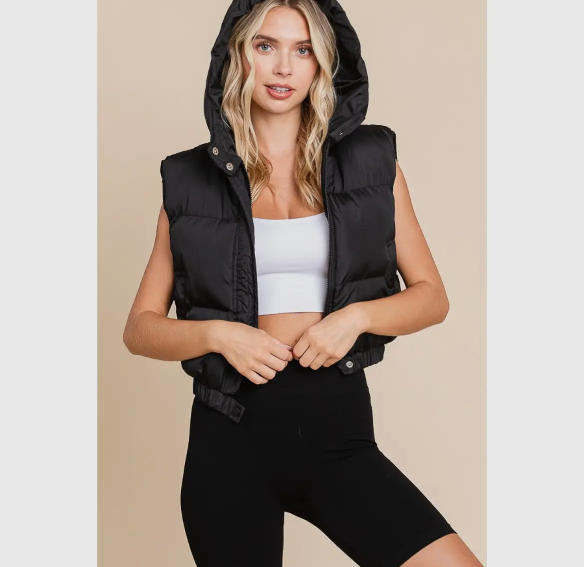 Puffer Hoodie Black Vest (Black)