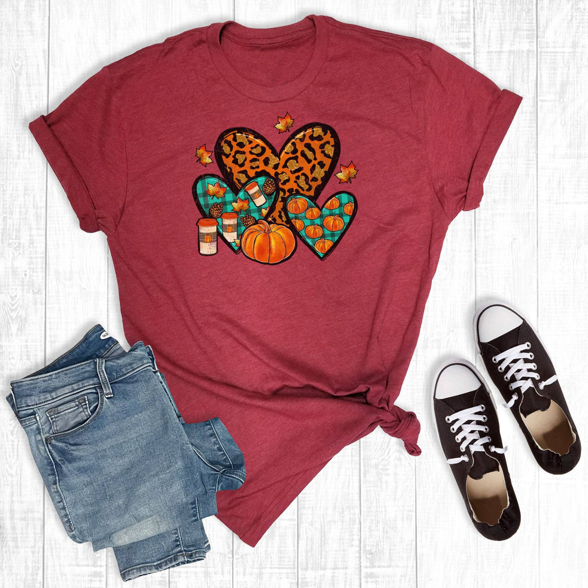 Pumpkins Love Leopard Hearts Cardinal T Shirt