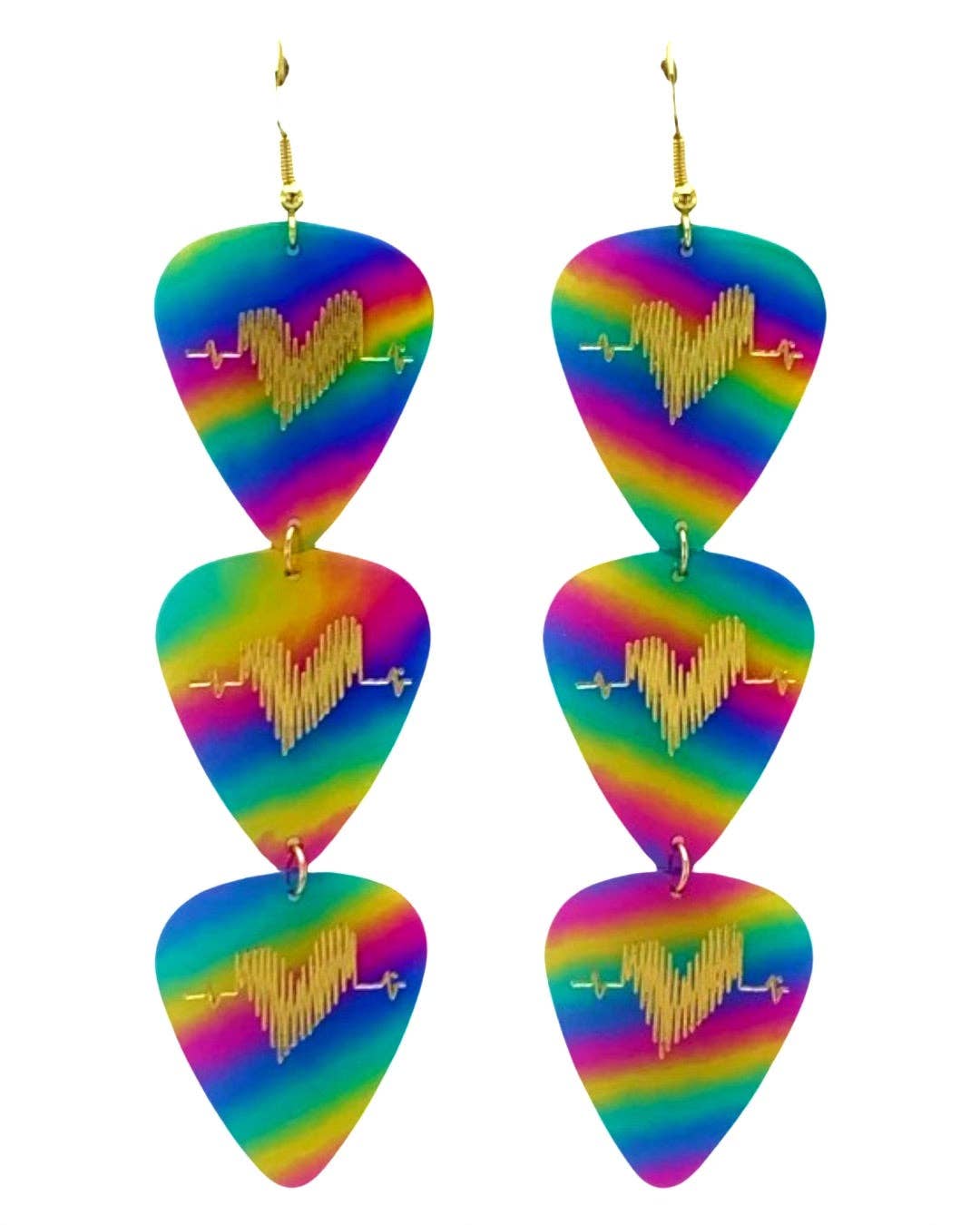 Rainbow Triple Guitar Pick Earrings Groupie Love