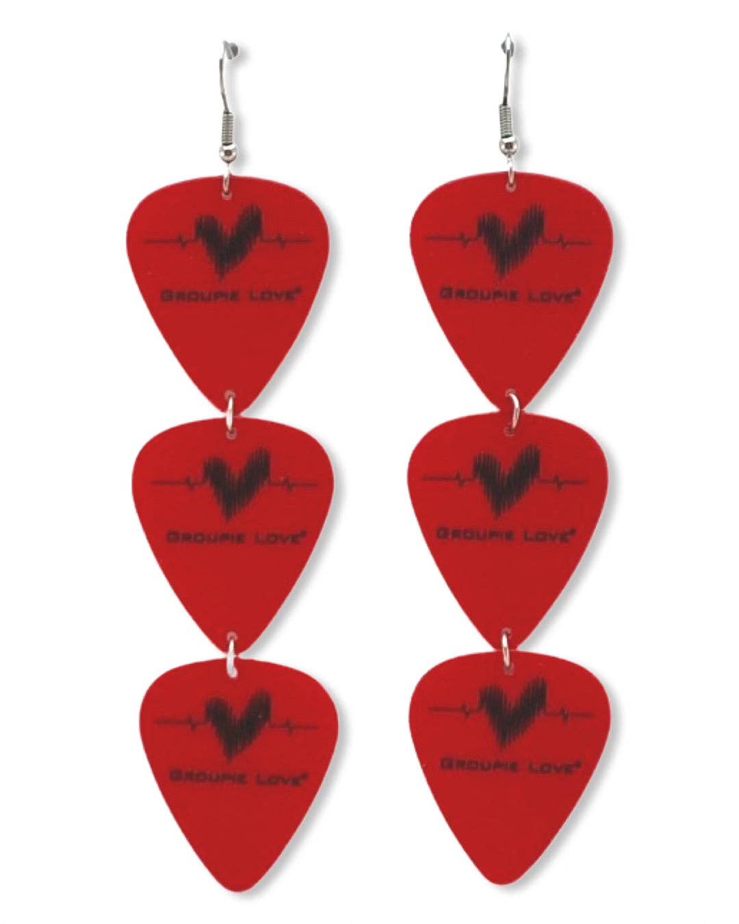 Red Triple Guitar Pick Earrings Groupie Love