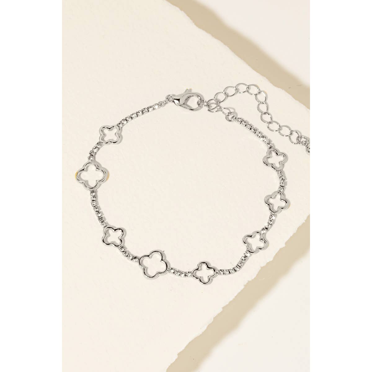 Rhinestone And Clover Chain Bracelet Anarchy Street (Silver)