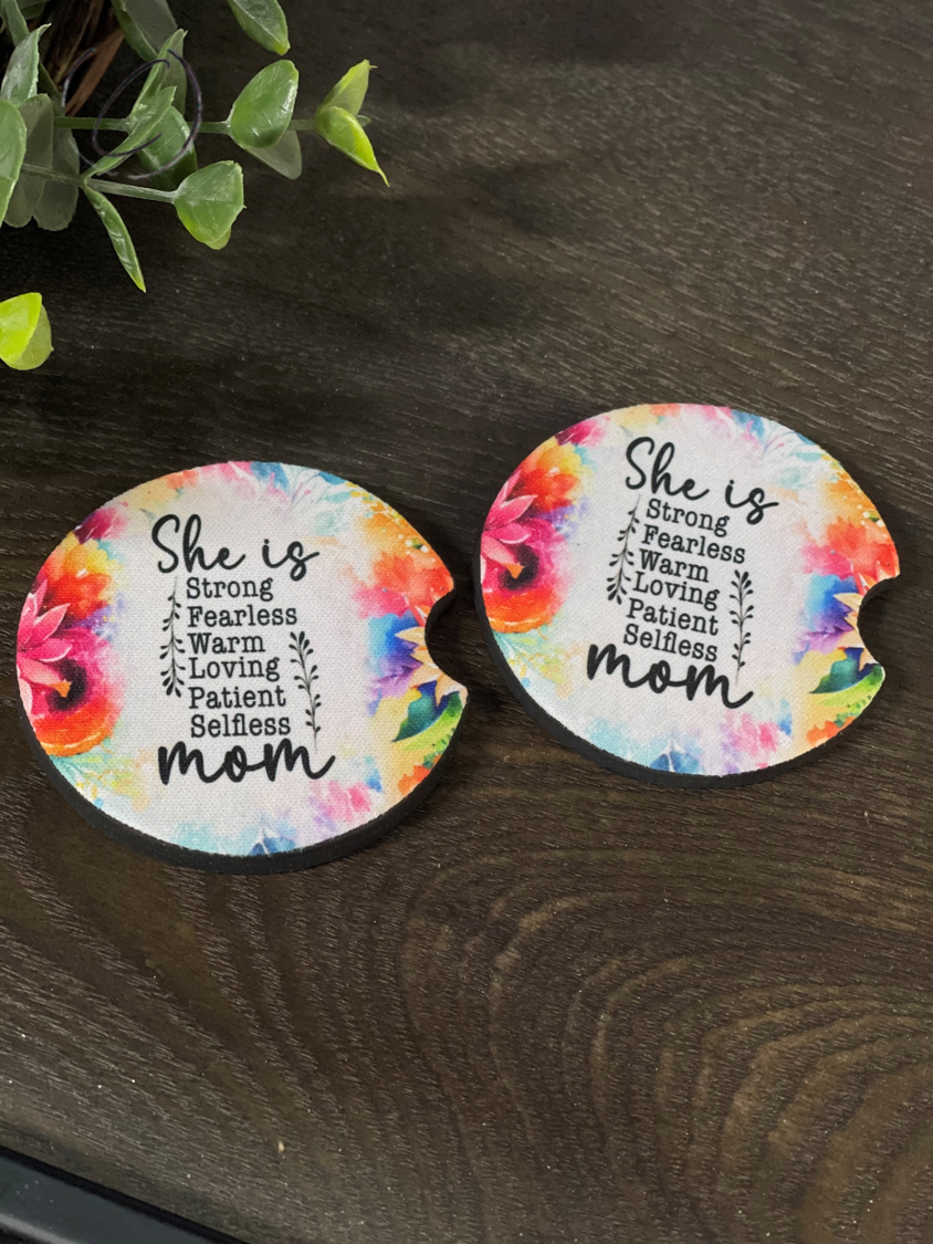 She Is Mom Car Coaster Set