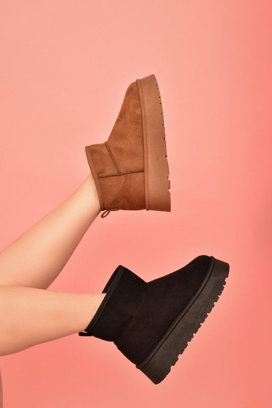 Suede Round Toe Platform Booties