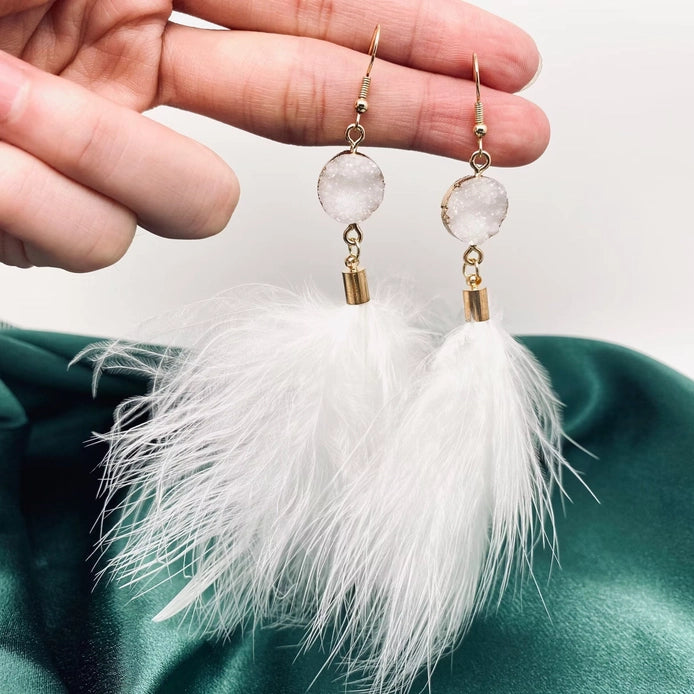 Temperament Feather Tassels Earrings Mio Queena (White)