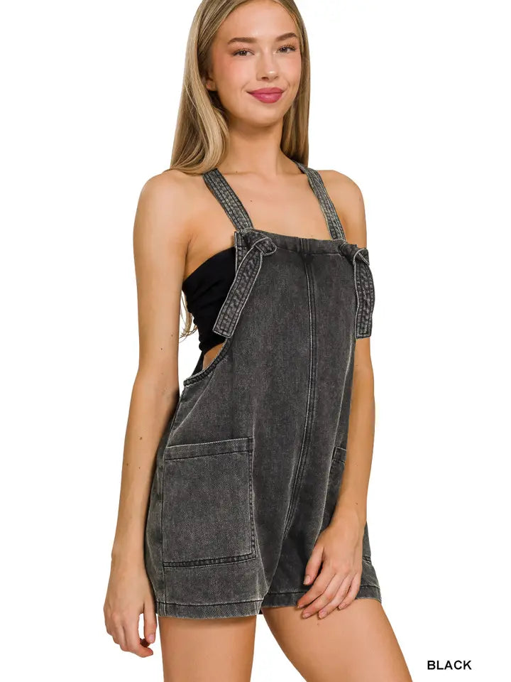 Charcoal Washed Knot Strap Zenana Romper Zenana