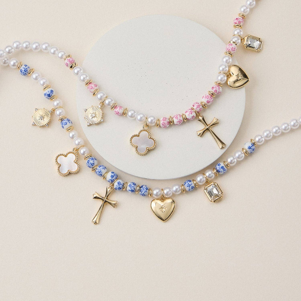 Faith & Love Pearl Ceramic Mixed Necklace by Lilla Haven