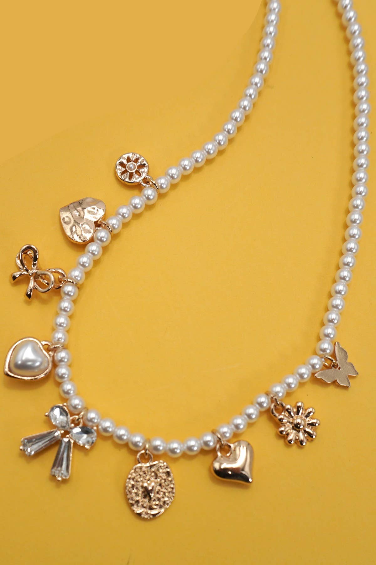 Charm Necklace Bow Sunflower Heart Pearl Chain