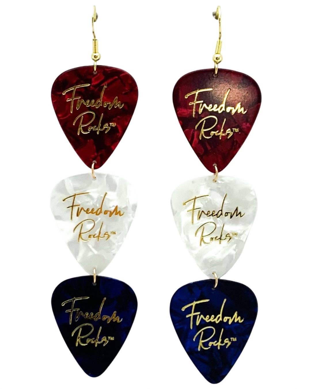 Freedom Rocks Red White Blue Dangle Earrings Guitar Picks