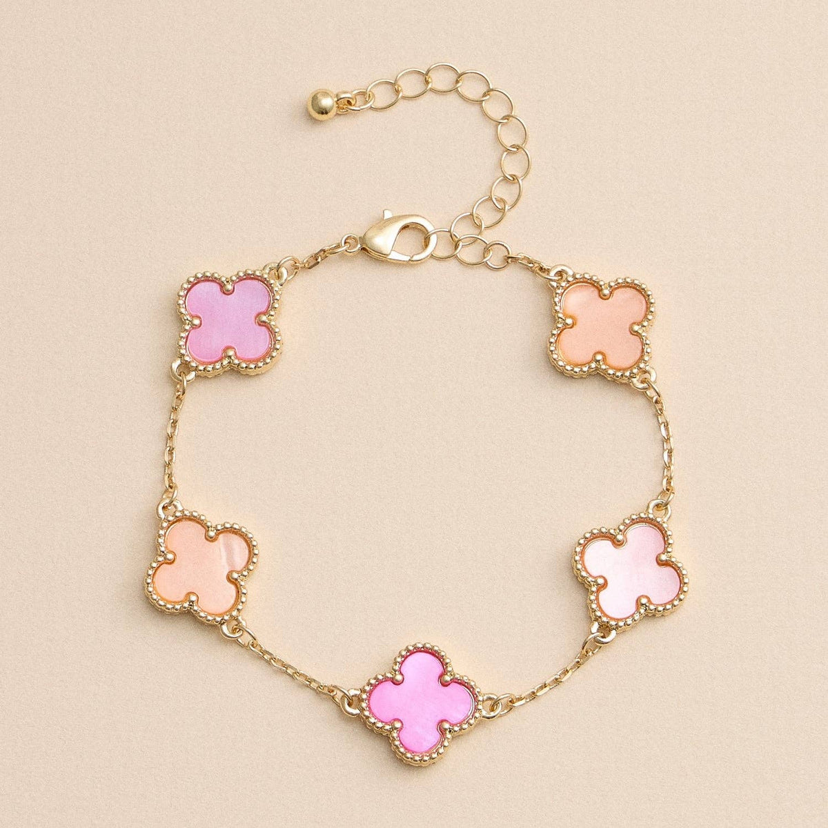 Colorful Shell Clover Charm Bracelet with Gold Detailing Reversible