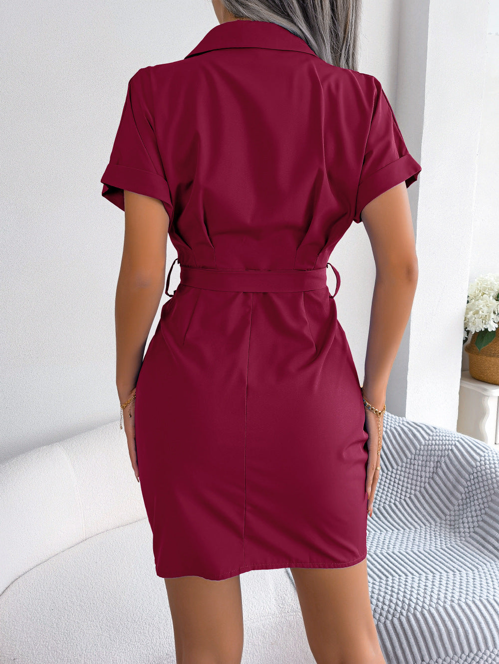 ruched button down dress short sleeve Amazon.com: Women's Dresses Ruched Belted Shirt Dress