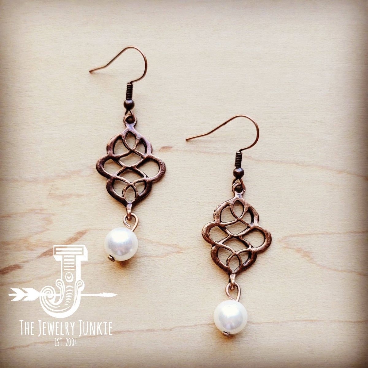 Glass Pearl Scroll Drop Earrings