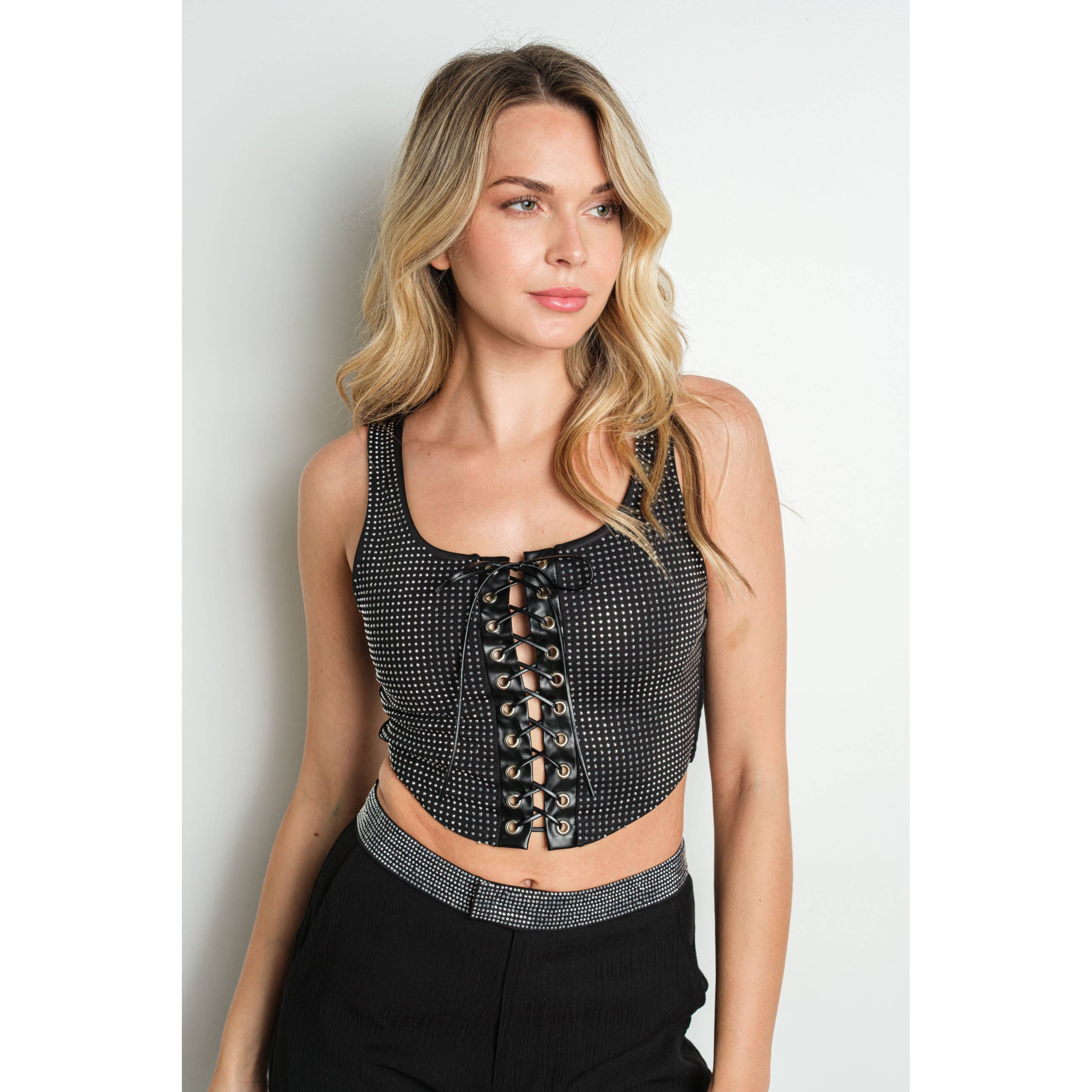 KIWI Lace Front Rhinestone Corset Top – Love Stitches Boutique