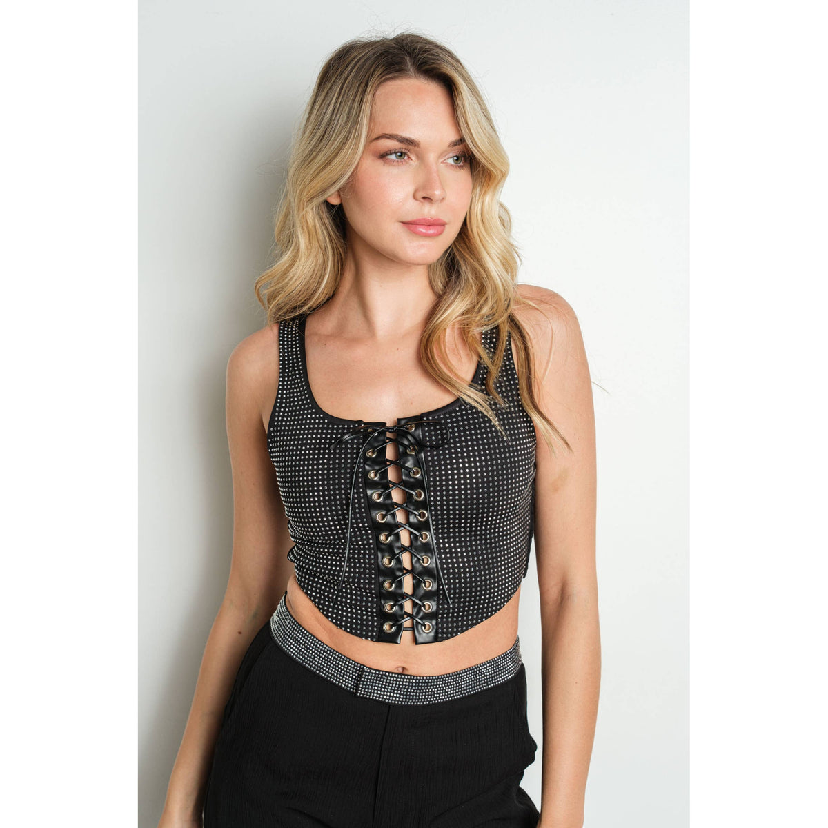 KIWI Lace Front Rhinestone Corset Top