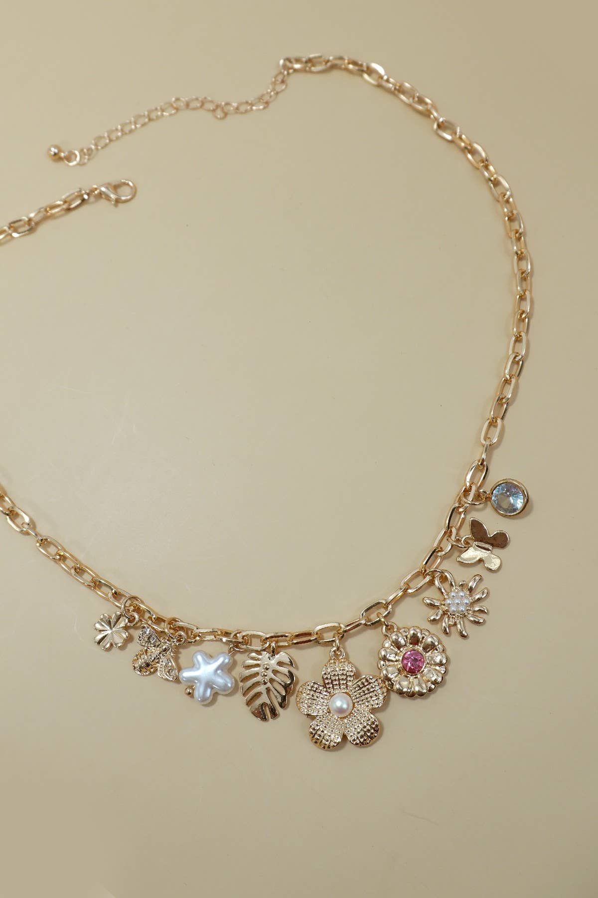 Charm Necklace Flower Leaf Bee Butterfly