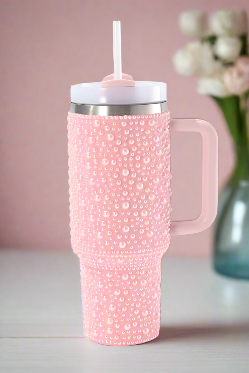 40 oz Pink Pearl Studded Tumbler