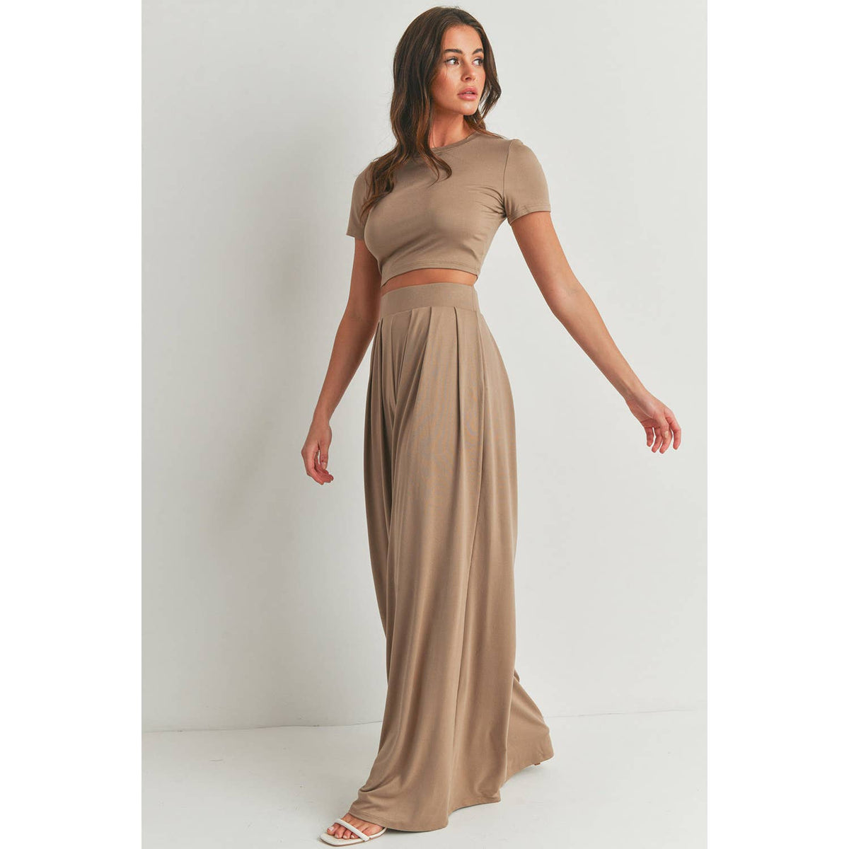 Crop Top And Wide Leg Palazzo Pants Set- Faith Apparel