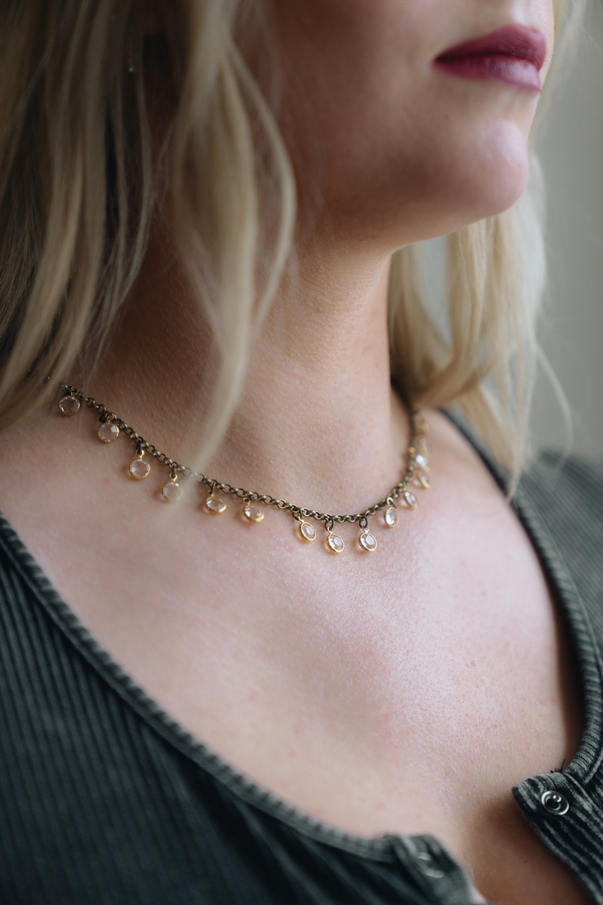 Crystal & Gold Bead Choker-Poor Sparrow