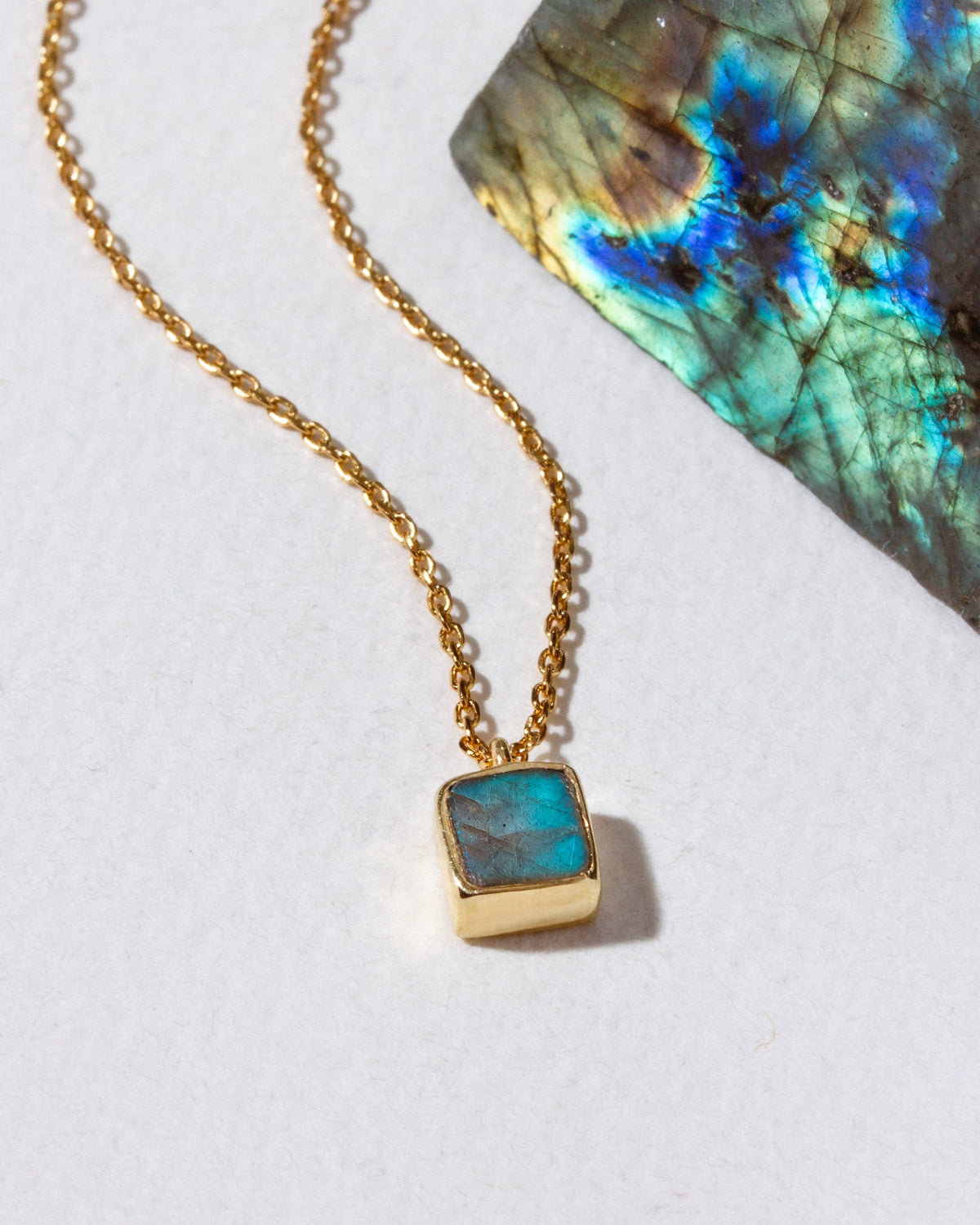Square Frame Gemstone Necklace- Labradorite