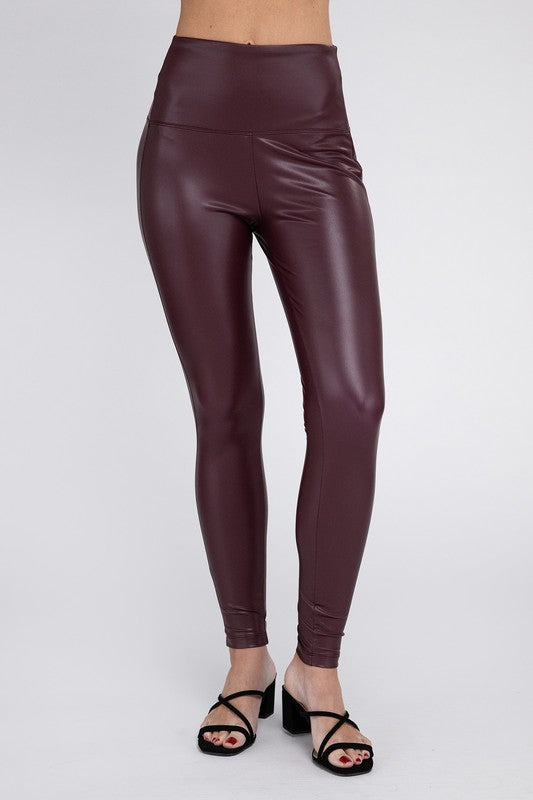 High Rise Faux Leather Leggings by Zenana (Chocolate)