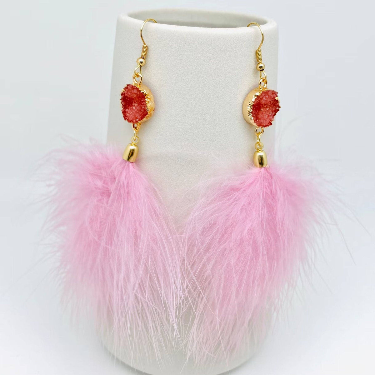 Pink Temperament Feather Tassels Earrings Mio Queena