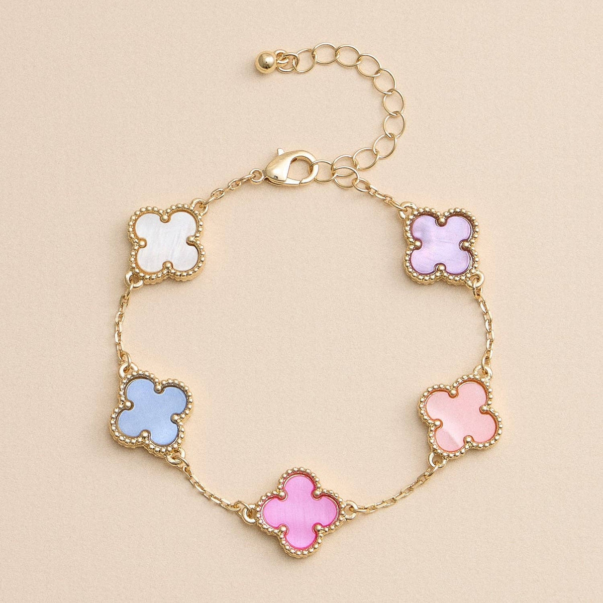 Colorful Shell Clover Charm Bracelet with Gold Detailing Reversible