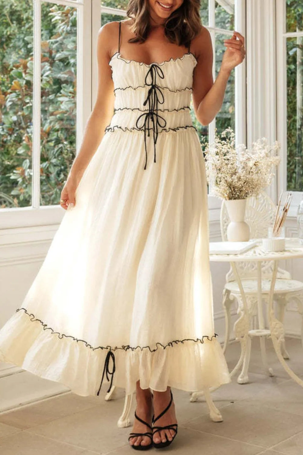 Frill Tied Front Midi Cami Dress Love Stitches Boutique Frill Tied Front Midi Cami Dress Love Stitches Boutique
