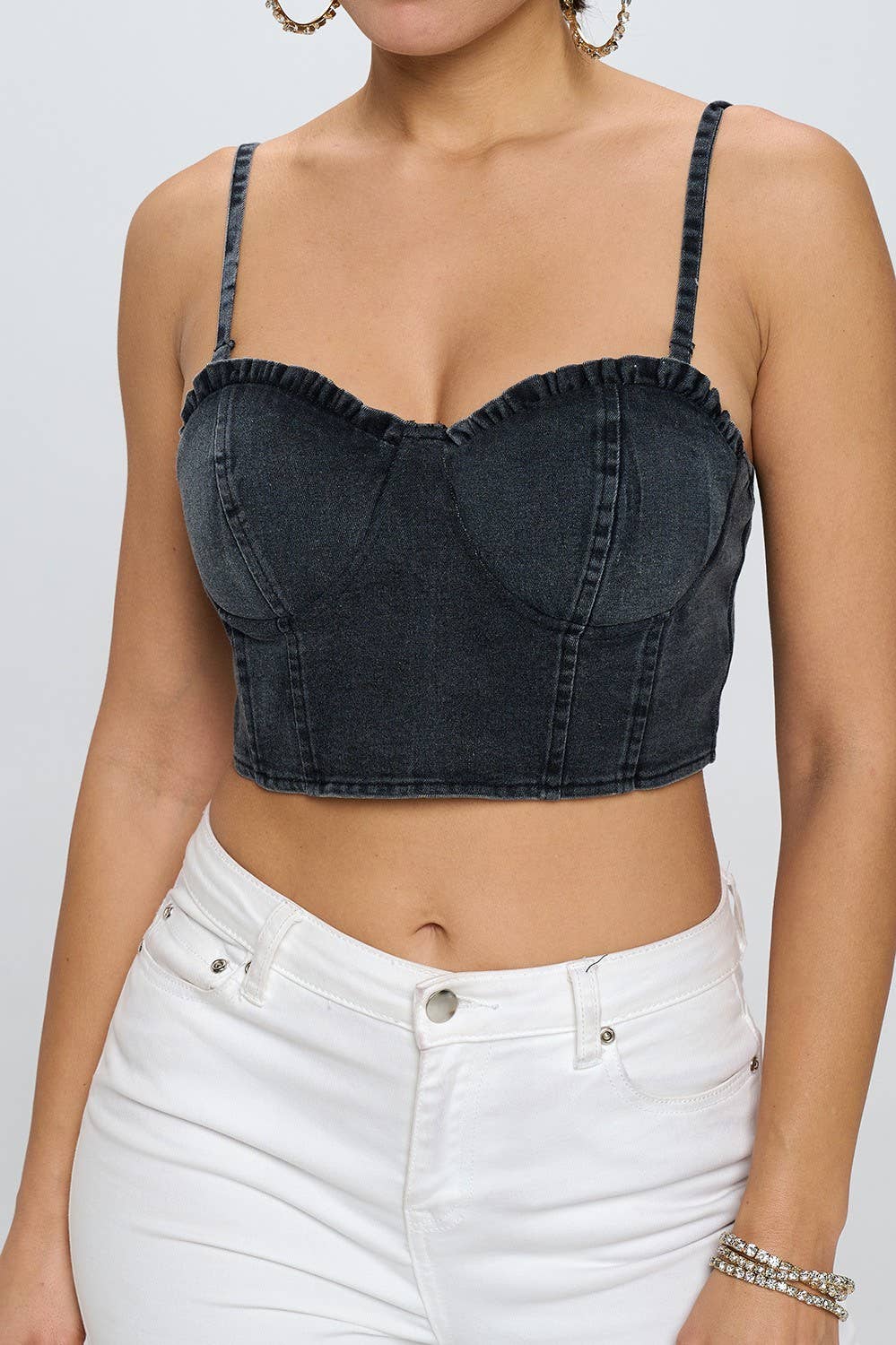 Denim Zipper Back Cropped Cami Top- OhYes Fashion